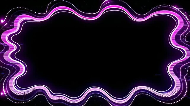 Contemplate a striking digital glitch Border Frame pulsing in wave patterns, surrounded by a flurry of electric violet and emerald lights that undulate gracefully, contrasting significantly
