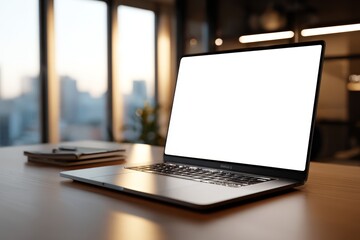 Laptop with Empty Screen for Mockup Design in Office