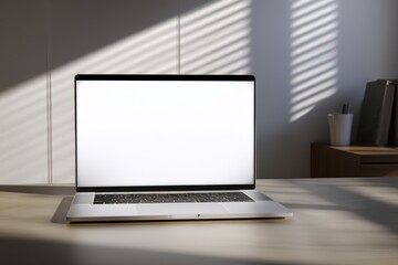 Laptop with Empty Screen for Mockup Design in Office
