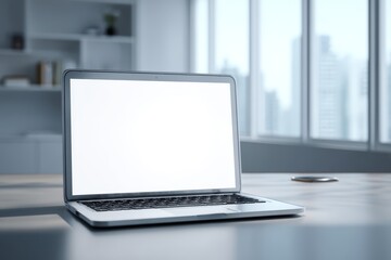 Laptop with Empty Screen for Mockup Design in Office