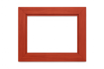 Empty red wooden picture frame with transparent background, perfect for showcasing artwork or photographs
