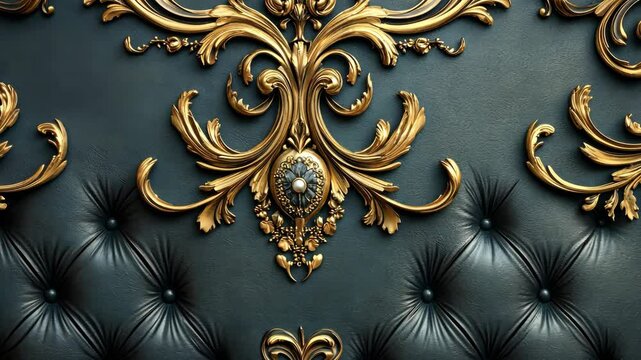 Ornate gold and black wall decor featuring intricate patterns and textures, suitable for elegant interiors