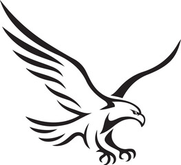 Falcon in flight bold line vector art, Raptor in elegant black and white style
