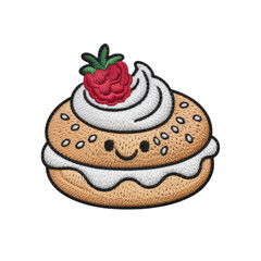 Smiling pastry with raspberry and cream sweet dessert