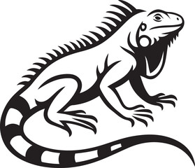Iguana illustration bold black and white, Tropical lizard vector for wildlife themes
