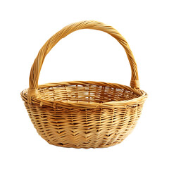 Obraz premium A classic woven wicker basket with a curved handle perfect for storage or decoration isolated on transparent background