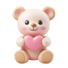 Obraz premium Cute 3d rendered teddy bear holding a pink heart isolated on transparent background