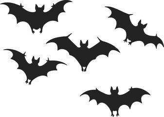 halloween bat vector silhouetted black bats flying in a group against a white background