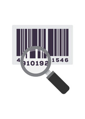 Flat Barcode Reader Icon. Barcode icon isolated sign symbol with magnifying glass stock illustration.