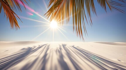 Sundrenched sand dunes under palm fronds