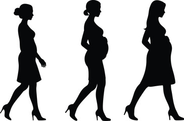 Female Silhouettes Illustrating Pregnancy Journey and Motherhood Transformation