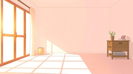 Sunlight streams into serene pinktoned room