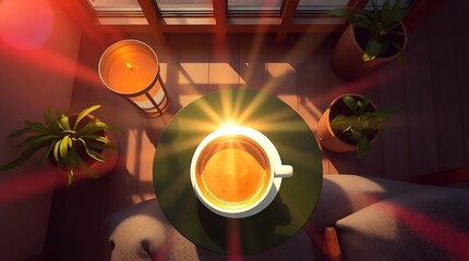 Sunlit morning coffee plant  calm
