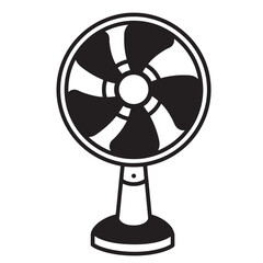 Obraz premium Simple black and white illustration of a modern electric oscillating desk fan for cooling