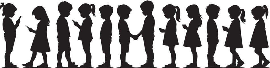 Silhouetted Children Using Mobile Devices, Digital Engagement, Modern Communication, and Youth Tech Habits