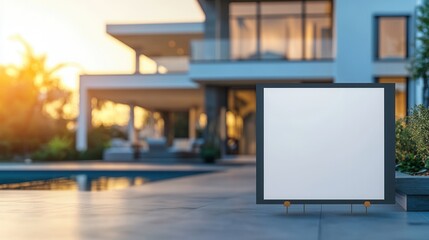 Blank real estate flyer mockup on blurred background 