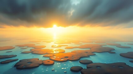 Sunrise illuminating water and islands