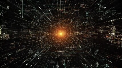 Abstract representation of data flow towards a bright center - Powered by Adobe