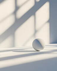 Minimalistic White Sphere Casting Shadow in Bright Sunlight Interior Environment