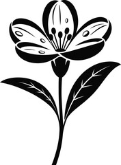 Stylized black flower with leaves floral bloom