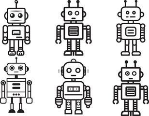 cute robot linear icon black vector illustration