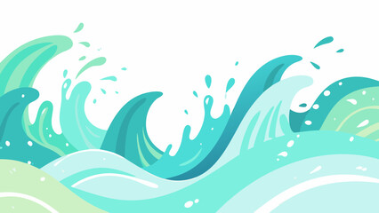 Vector illustration of stylized ocean waves in shades of blue and teal colors