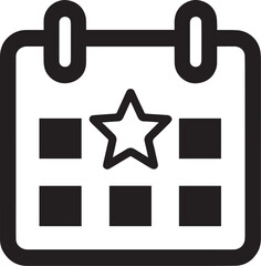 pictogram, a calendar marked with a star, special leave, graphic, simple, black and white icon black vector illustration