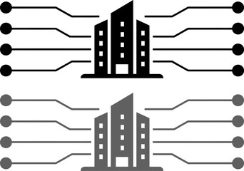 Obraz premium Smart building icon digital city technology connected architecture automation system cyber network vector