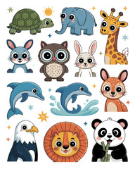 Playful Animal Illustrations – Educational and Fun Sticker Collection