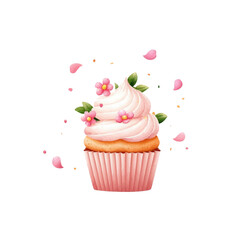 Watercolor icon of a cupcake decorated with blossoms