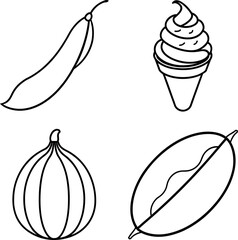 Chili Onion Ice Cream and Cacao Pod Outline Icons