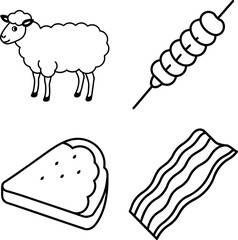 Goat Taco and Shell Food Doodle Vector Icon Set