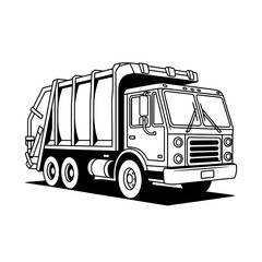 Garbage truck illustration vector style coloring page 