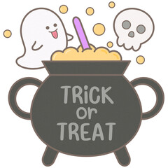 Cute happy halloween element witch cauldron with ghosts
