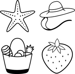 Starfish Hat Strawberry and Basket Beach Icons