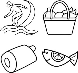 Summer Juice Beach and Dolphin Vector Doodle Icons