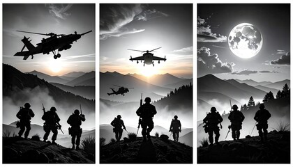 Military operation in the mountains at night