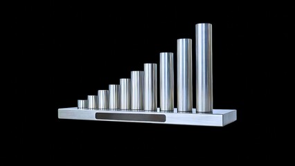 Obraz premium Metallic Cylinders Displaying Growth in a Minimalistic Style with Black Background