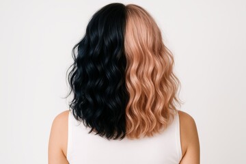 Fototapeta premium Woman with Half Black and Half Rose Gold Wavy Hair