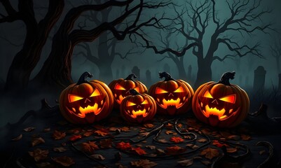 halloween background with pumpkin and bats
