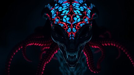 Eerie Bioluminescent Alien Creature: Emerging from DarknessEerie Bioluminescent Alien Creature: Emerging from Darkness