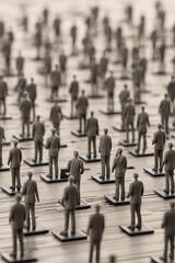 Many miniature figures in business attire.