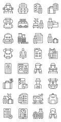 Backpacking Travel Essentials set of web icons in line style. backpacking essentials, travel backpack, packing list and lightweight gear. Vector illustration