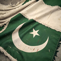 Pakistan Flag: Close-up of Worn, Frayed National Flag Textile