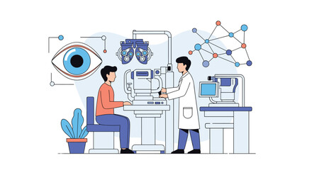 Ophthalmologist conducting comprehensive eye examination on a patient in a modern clinic utilizing advanced ophthalmic equipment for vision care