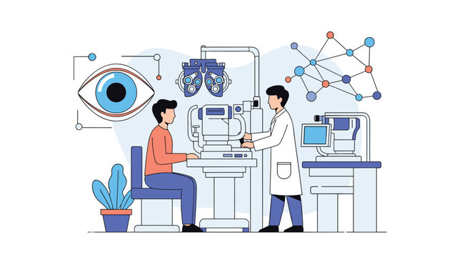 Ophthalmologist conducting comprehensive eye examination on a patient in a modern clinic utilizing advanced ophthalmic equipment for vision care