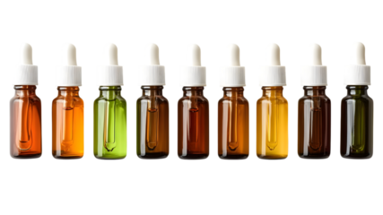 Essential oil dropper bottles for aromatherapy studio product photography clean background