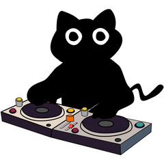 Illustration of a Cat DJ Turntable Mixer