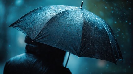 Rainy Day Solitude: A Person Under an Umbrella in the Rain