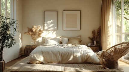 Serene Bohemian Bedroom: Sunlit Oasis of Calm and Comfort